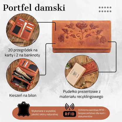 Moteriška odinė piniginė PAOLO PERUZZI, rūdžių spalvos oranžinė Vintažinė, RFID