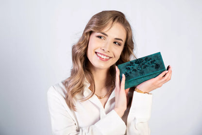 Moteriška odinė piniginė PAOLO PERUZZI, žalia gėlėta, vintage retro RFID