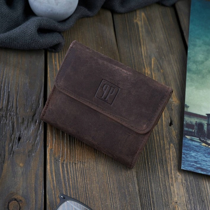 Moteriška odinė rudos spalvos madinga maža piniginė su RFID apsauga Paolo Peruzzi