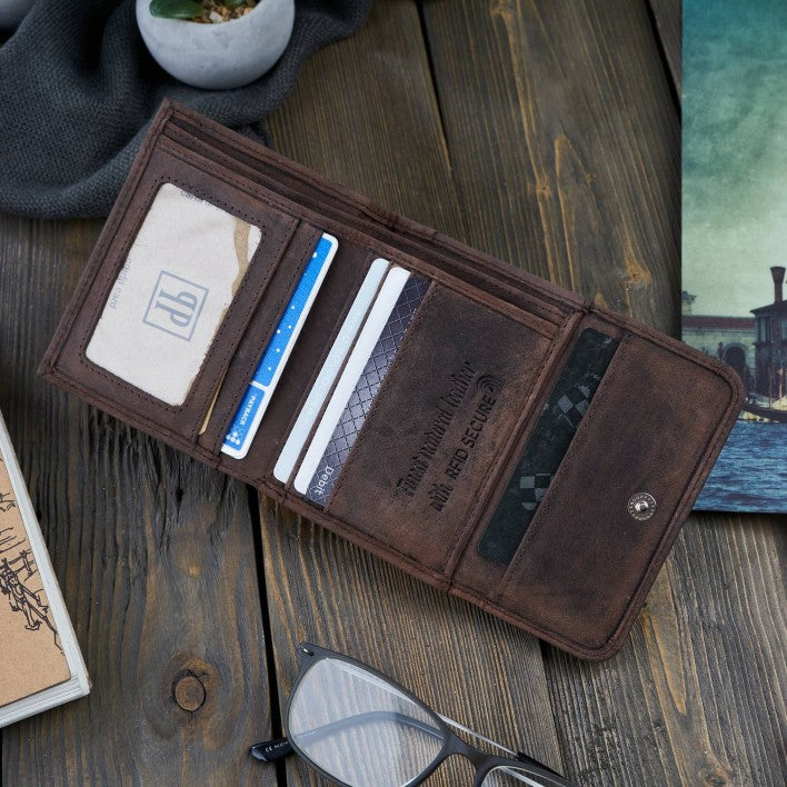 Moteriška odinė rudos spalvos madinga maža piniginė su RFID apsauga Paolo Peruzzi