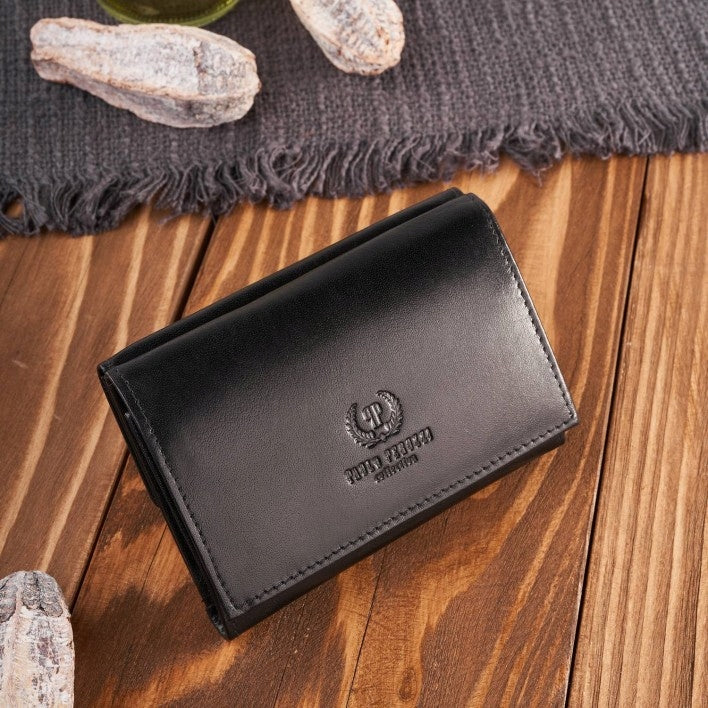 Maža juoda klasikinė elegantiška odinė moteriška piniginė Paolo Peruzzi