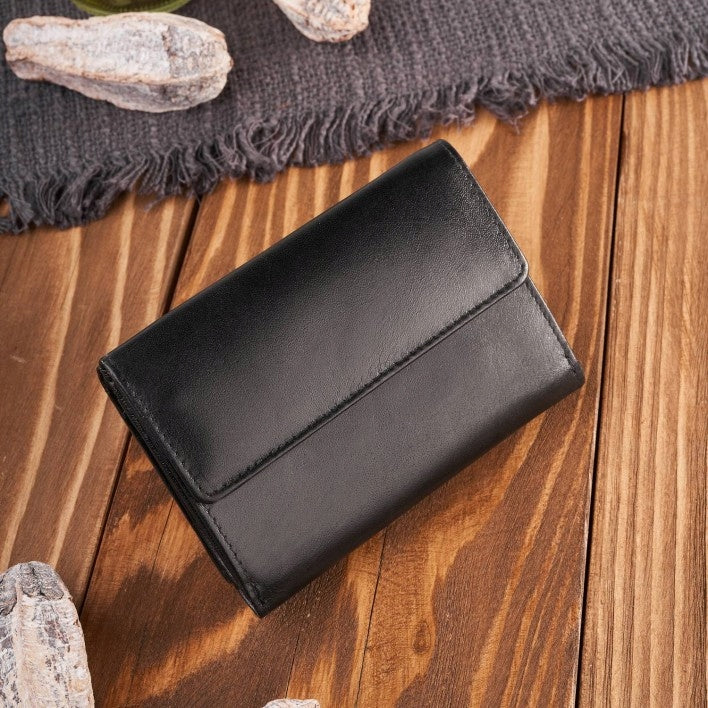 Maža juoda klasikinė elegantiška odinė moteriška piniginė Paolo Peruzzi