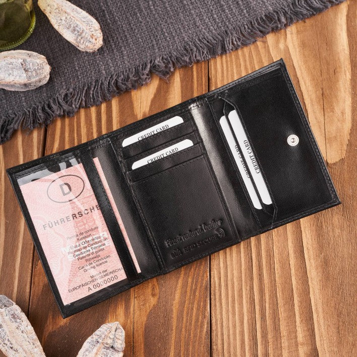 Maža juoda klasikinė elegantiška odinė moteriška piniginė Paolo Peruzzi