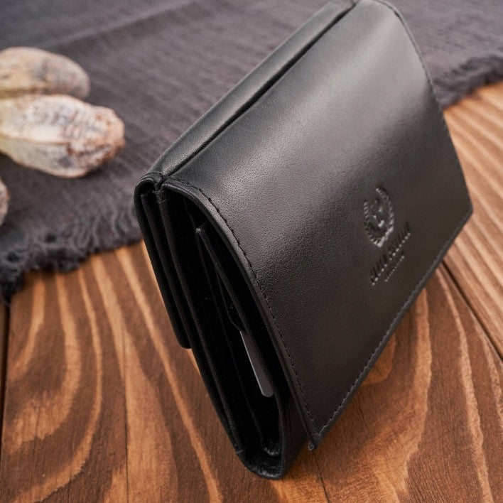 Maža juoda klasikinė elegantiška odinė moteriška piniginė Paolo Peruzzi