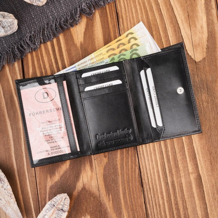 Maža juoda klasikinė elegantiška odinė moteriška piniginė Paolo Peruzzi