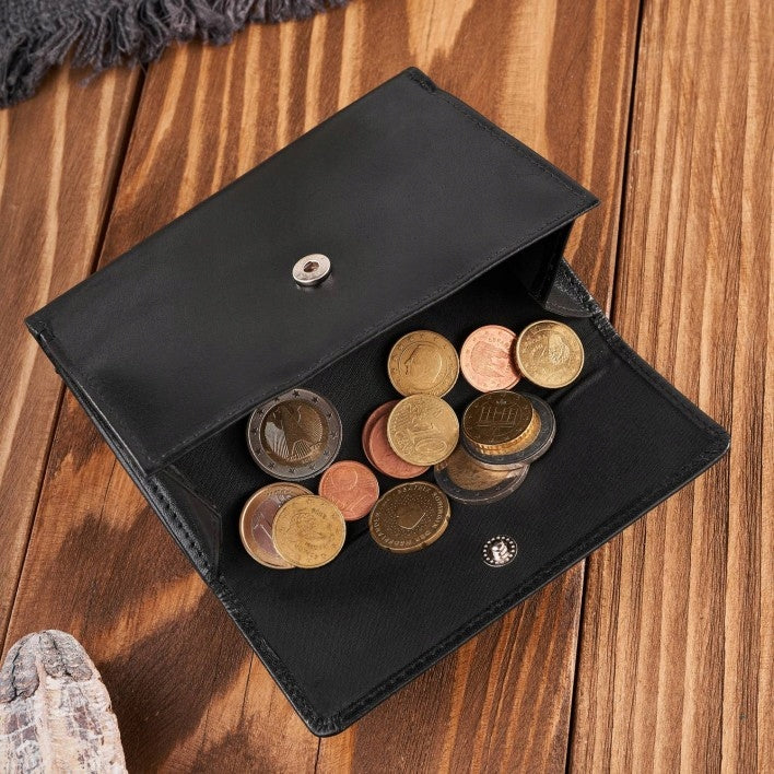 Maža juoda klasikinė elegantiška odinė moteriška piniginė Paolo Peruzzi