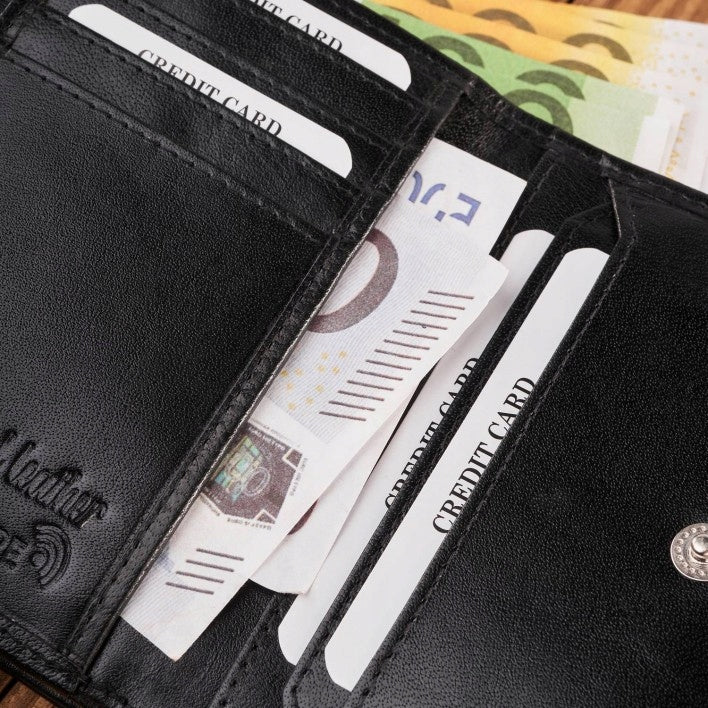 Maža juoda klasikinė elegantiška odinė moteriška piniginė Paolo Peruzzi