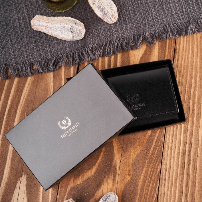 Maža juoda klasikinė elegantiška odinė moteriška piniginė Paolo Peruzzi