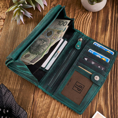 Moteriška odinė didelė "vintage" žalia piniginė su gėlėmis Paolo Peruzzi Rfid