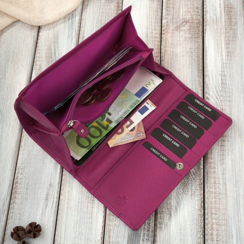 Moteris odinė rožinė didelė horizontalios formos piniginė su RFID apsauga Paolo Peruzzi