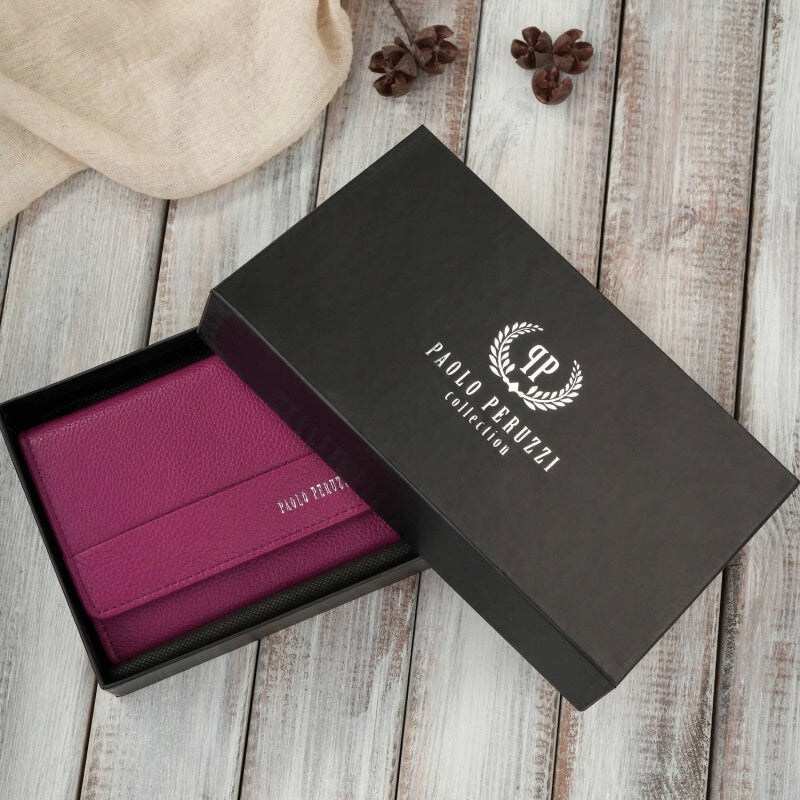 Moteris odinė rožinė didelė horizontalios formos piniginė su RFID apsauga Paolo Peruzzi