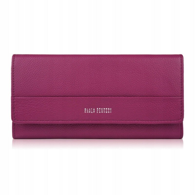 Moteris odinė rožinė didelė horizontalios formos piniginė su RFID apsauga Paolo Peruzzi
