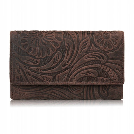 Didelė odinė vintažinė gėlėta moteriška piniginė, ruda, madinga Paolo Peruzzi