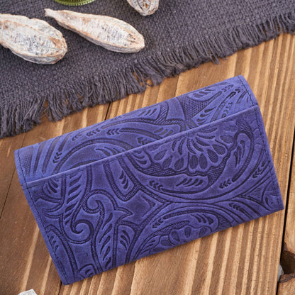 Didelė moteriška odinė piniginė, vintage, gėlėta, tamsiai mėlyna Paolo Peruzzi