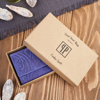 Didelė moteriška odinė piniginė, vintage, gėlėta, tamsiai mėlyna Paolo Peruzzi