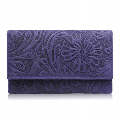 Didelė moteriška odinė piniginė, vintage, gėlėta, tamsiai mėlyna Paolo Peruzzi