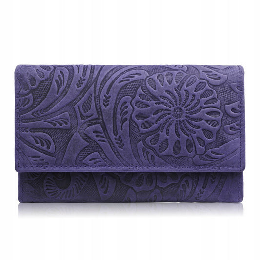 Didelė moteriška odinė piniginė, vintage, gėlėta, tamsiai mėlyna Paolo Peruzzi