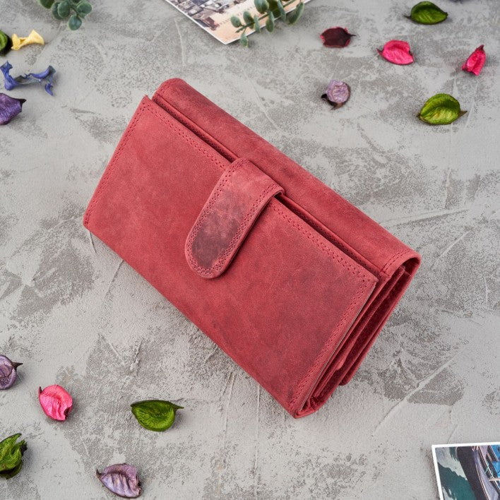 Odinė moteriška piniginė su gėlių raštu, raudona, kaip dovana PAOLO PERUZZI RFID