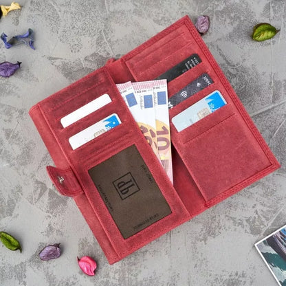 Odinė moteriška piniginė su gėlių raštu, raudona, kaip dovana PAOLO PERUZZI RFID