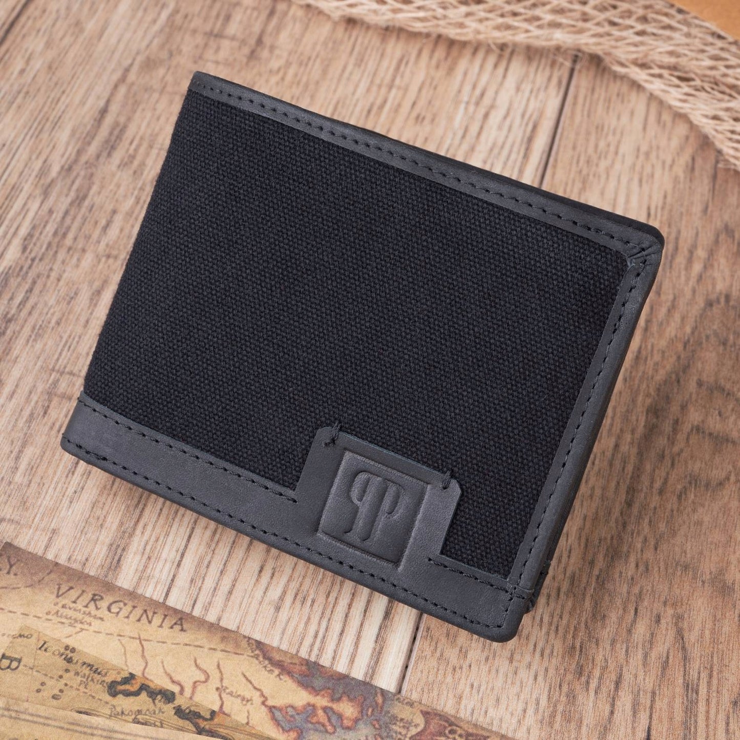 Vyriška piniginė dovanai PAOLO PERUZZI, natūrali oda + drobė RFID