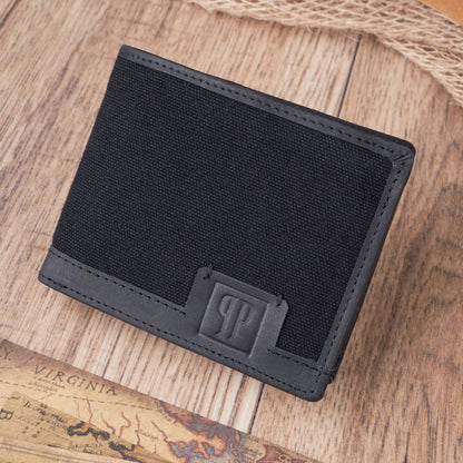 Vyriška piniginė dovanai PAOLO PERUZZI, natūrali oda + drobė RFID