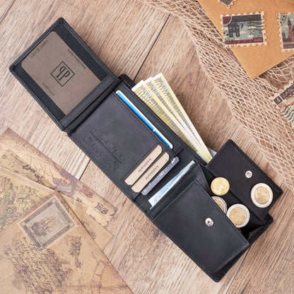 Vyriška piniginė dovanai PAOLO PERUZZI, natūrali oda + drobė RFID