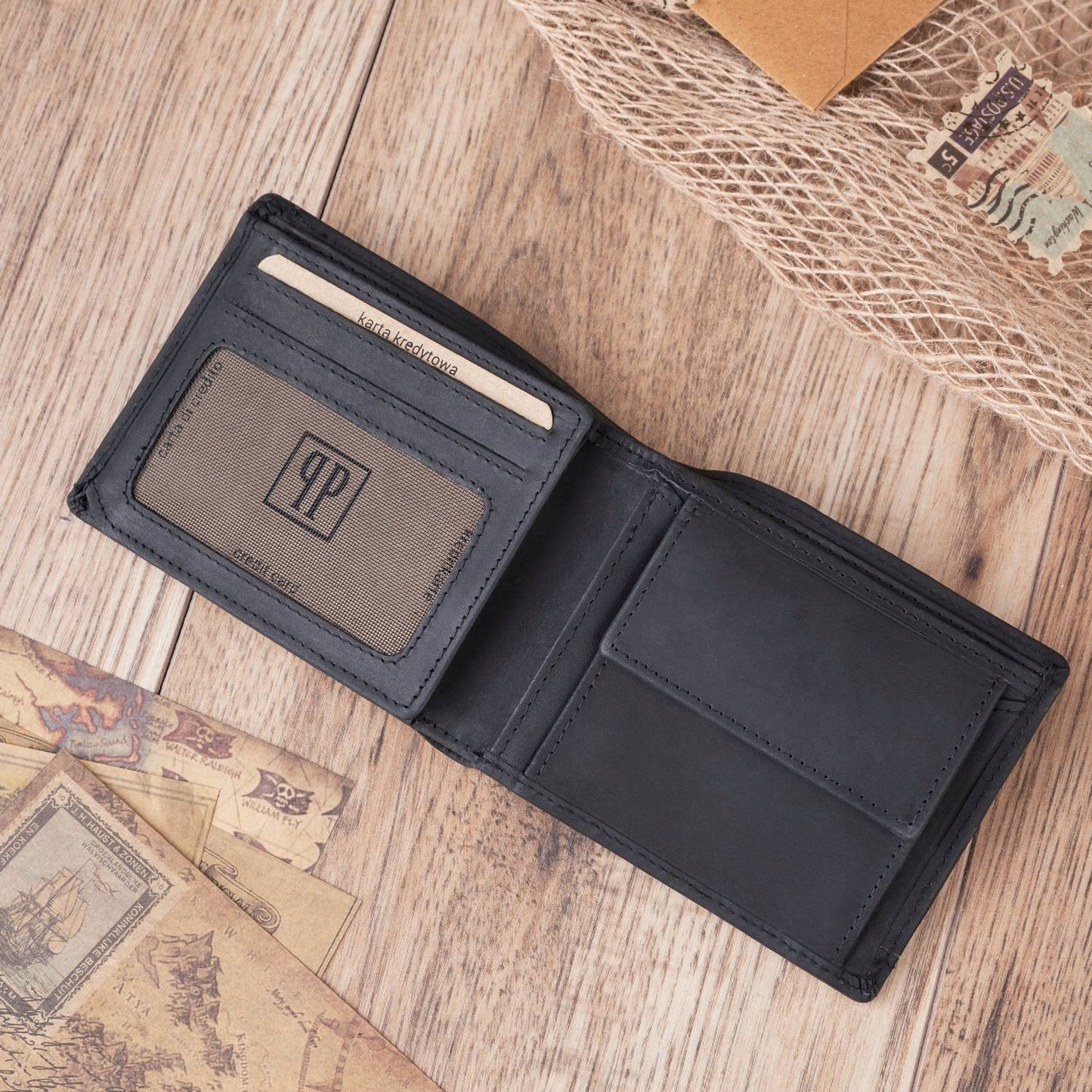 Vyriška piniginė dovanai PAOLO PERUZZI, natūrali oda + drobė RFID