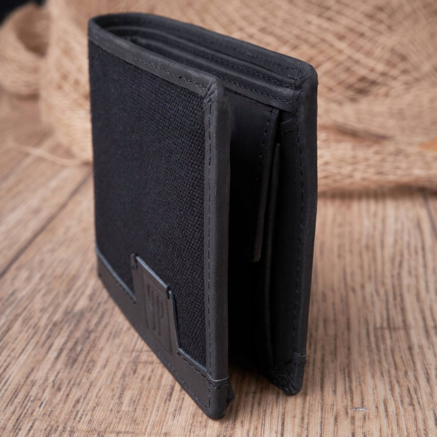 Vyriška piniginė dovanai PAOLO PERUZZI, natūrali oda + drobė RFID