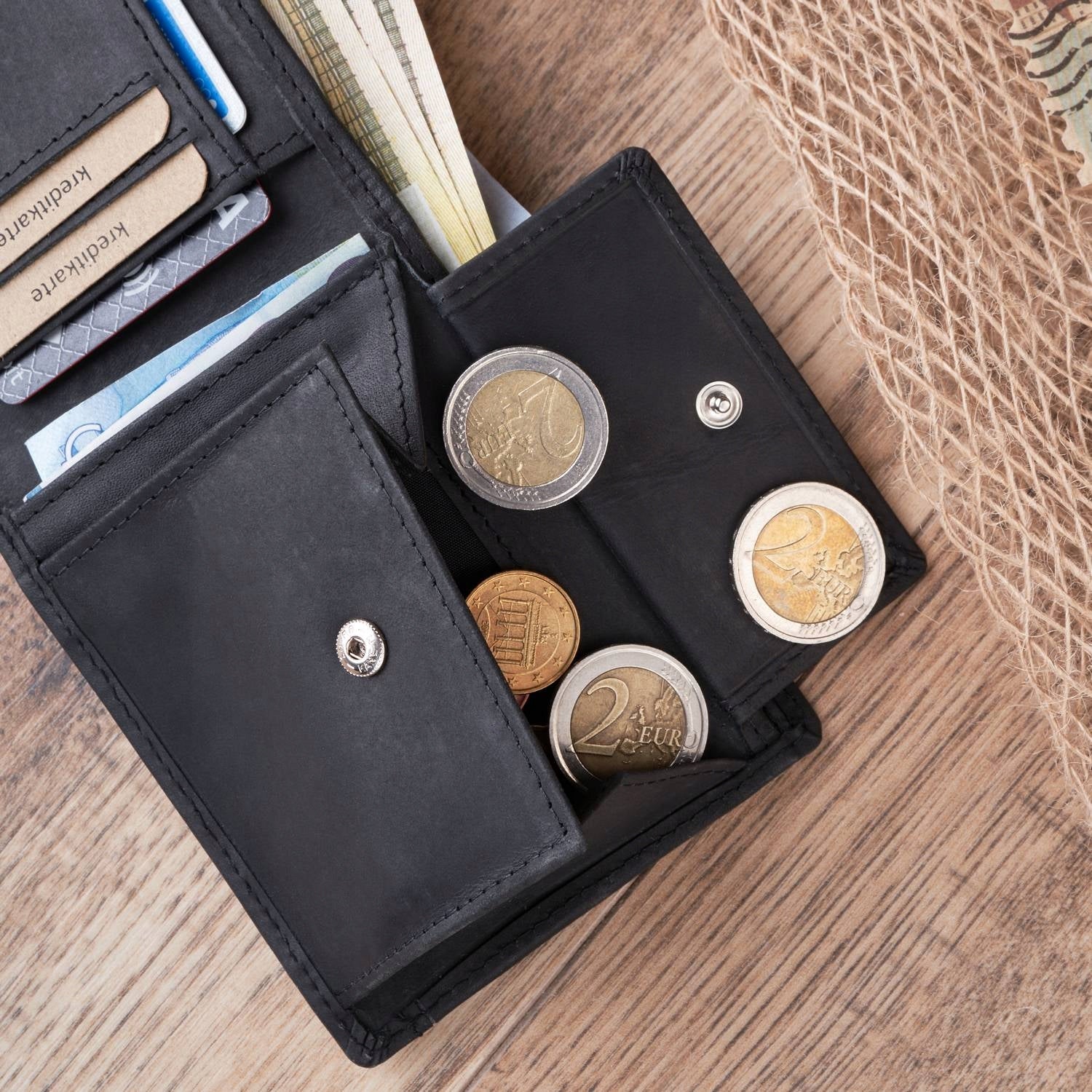 Vyriška piniginė dovanai PAOLO PERUZZI, natūrali oda + drobė RFID