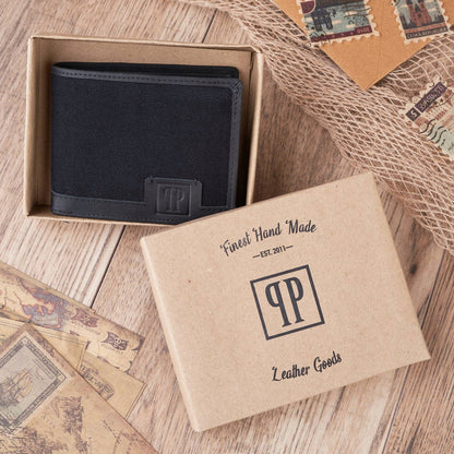 Vyriška piniginė dovanai PAOLO PERUZZI, natūrali oda + drobė RFID