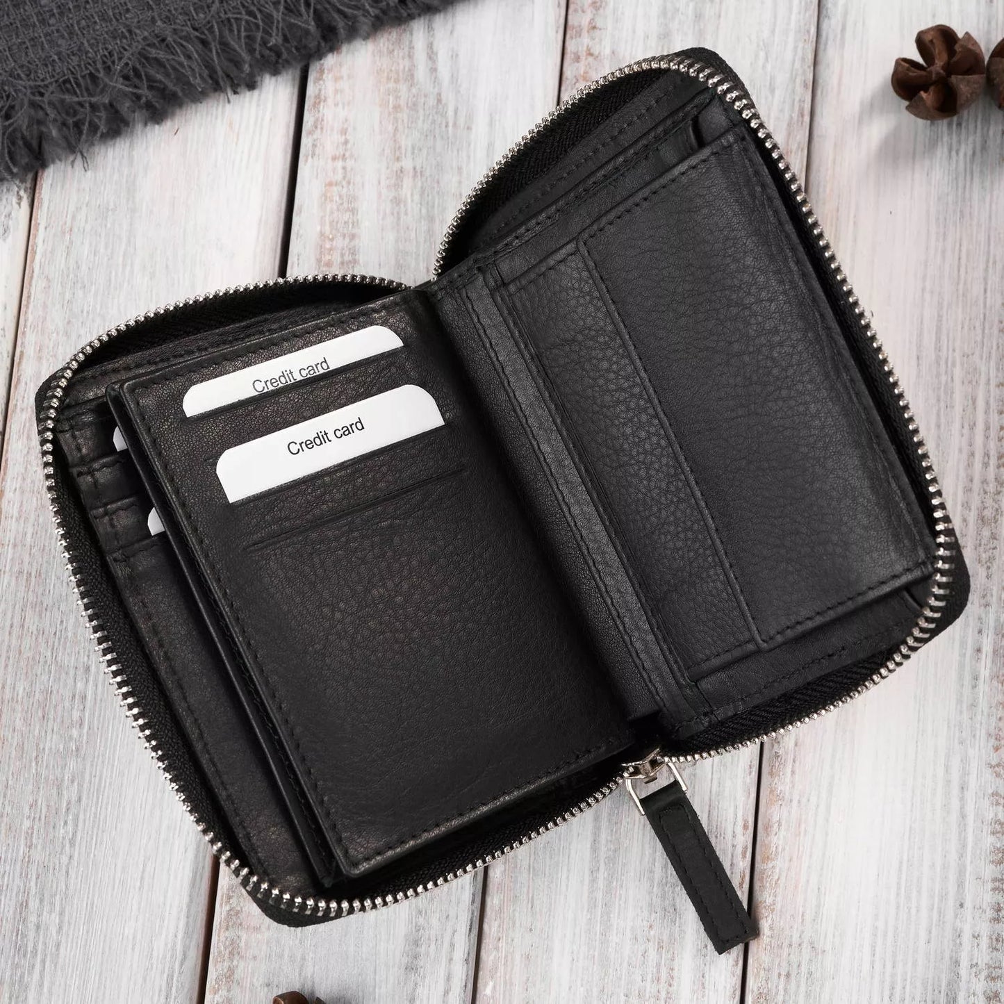 Vyriška piniginė su užtrauktuku, juoda drobė + vintage oda Paolo Peruzzi RFID