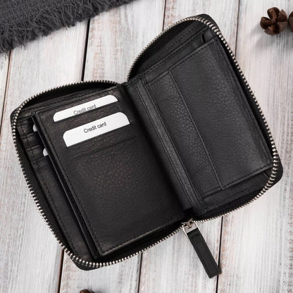Vyriška piniginė su užtrauktuku, juoda drobė + vintage oda Paolo Peruzzi RFID