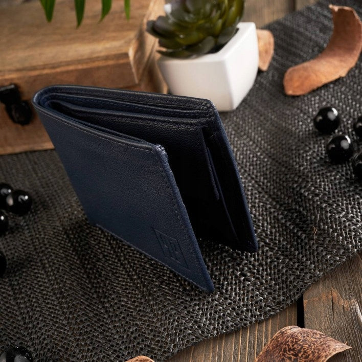 Vyriška natūralios odos jaunimo piniginė tamsiai mėlynos spalvos PAOLO PERUZZI, dovana