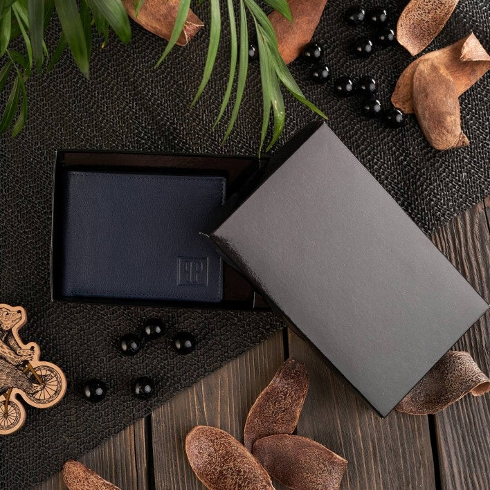 Vyriška natūralios odos jaunimo piniginė tamsiai mėlynos spalvos PAOLO PERUZZI, dovana