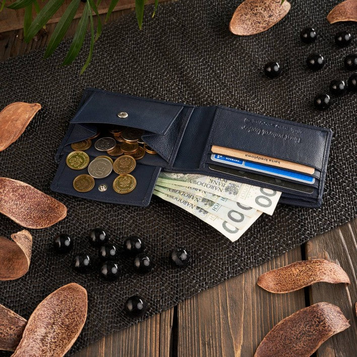 Vyriška natūralios odos jaunimo piniginė tamsiai mėlynos spalvos PAOLO PERUZZI, dovana