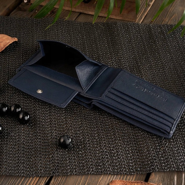 Vyriška natūralios odos jaunimo piniginė tamsiai mėlynos spalvos PAOLO PERUZZI, dovana