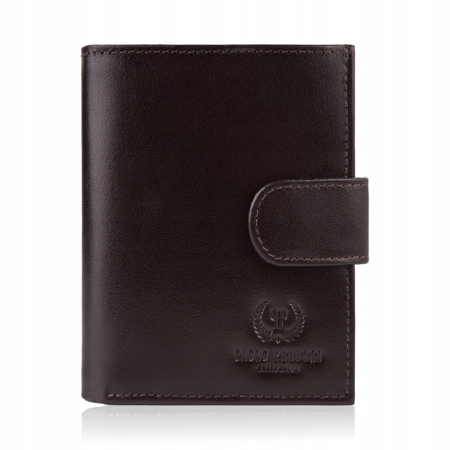 Odinė vyriška "Paolo Peruzzi" piniginė, užsegama atvartu, su RFID apsauga, rudoje dėžutėje