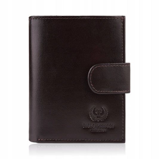 Odinė vyriška "Paolo Peruzzi" piniginė, užsegama atvartu, su RFID apsauga, rudoje dėžutėje
