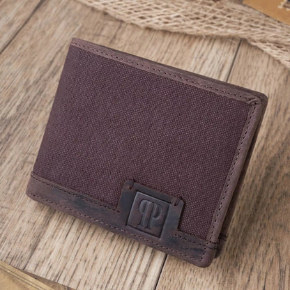 Vyriška odinė piniginė su drobe, dėžutėje, jaunimui, su RFID apsauga
