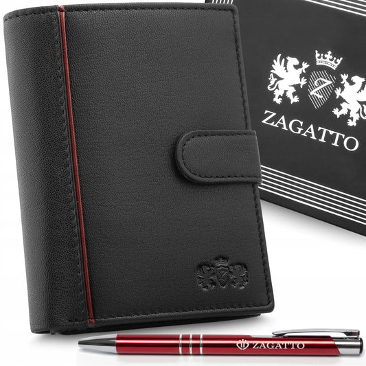 Vyriška odinė piniginė, juoda, vertikali, natūrali oda, RFID apsauga ZAGATTO