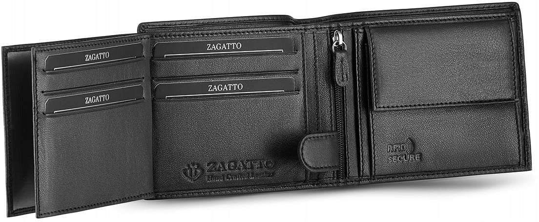 Vyriška odinė juoda piniginė horizontalioji, odinė, apsauga nuo vagysčių RFID ZAGATTO