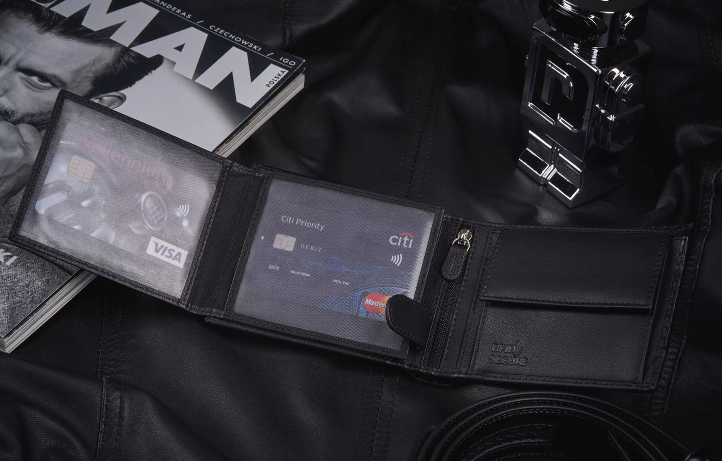 Vyriška odinė juoda piniginė horizontalioji, odinė, apsauga nuo vagysčių RFID ZAGATTO