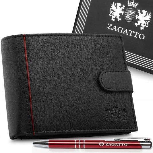 Vyriška odinė juoda piniginė, horizontali, natūrali oda, RFID apsauga ZAGATTO