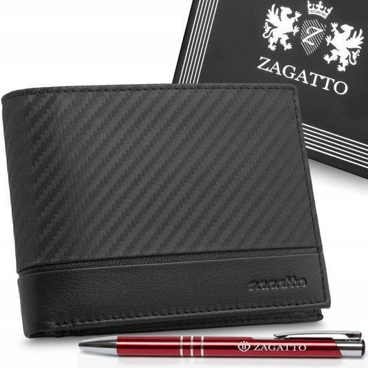 Vyriška odinė juoda piniginė, horizontali, natūrali oda, RFID apsauga ZAGATTO