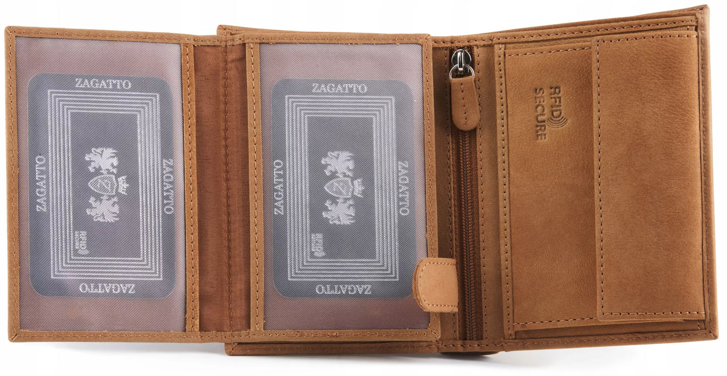 Vyriška odinė vertikali piniginė, ruda, patvari, erdvi, su RFID technologija, ZAGATTO