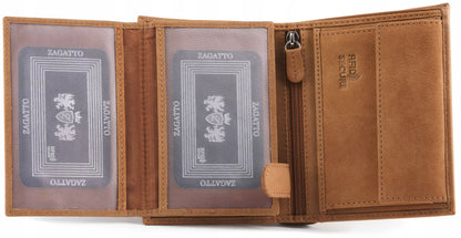 Vyriška odinė vertikali piniginė, ruda, patvari, erdvi, su RFID technologija, ZAGATTO