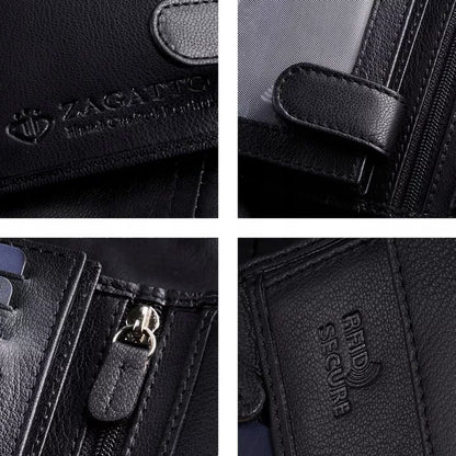 Vyriška odinė vertikali piniginė, juoda, elegantiška, su RFID kortelių apsauga ZAGATTO