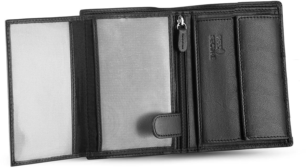Vyriška odinė vertikali piniginė, juoda, elegantiška, su RFID kortelių apsauga ZAGATTO