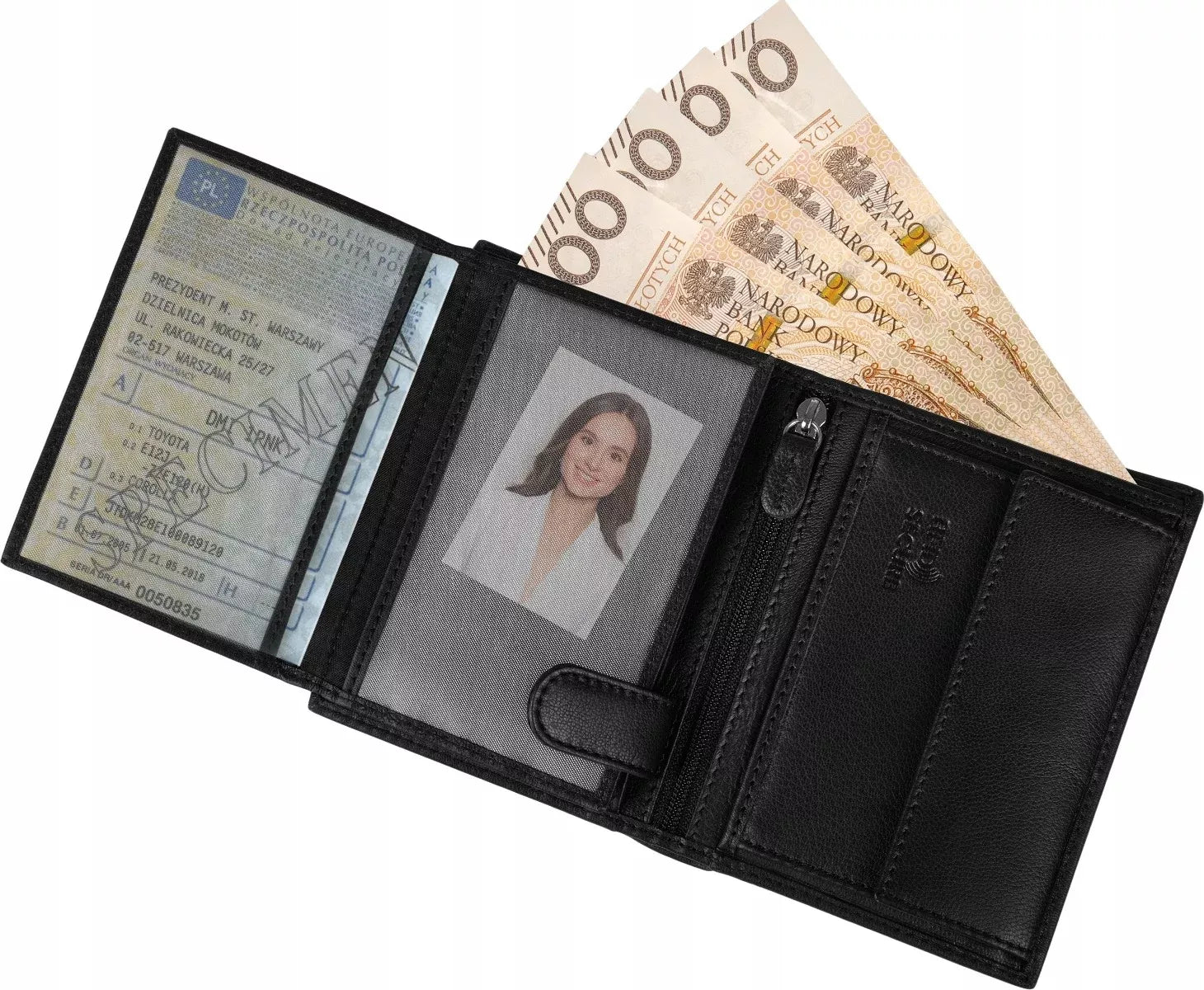 Vyriška odinė vertikali piniginė, juoda, elegantiška, su RFID kortelių apsauga ZAGATTO