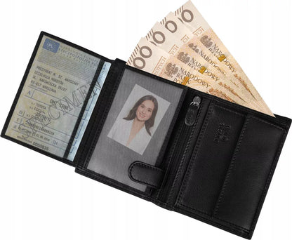 Vyriška odinė vertikali piniginė, juoda, elegantiška, su RFID kortelių apsauga ZAGATTO
